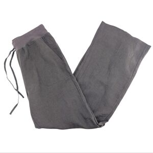 Blue Saks Fifth Avenue Vintage 100% Linen Wide Leg Drawstring Waist M Brown